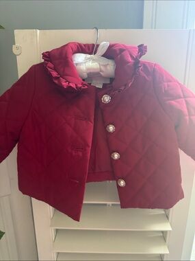 Edgehill Collection Red Quilted Puffer with Ruffle Collar